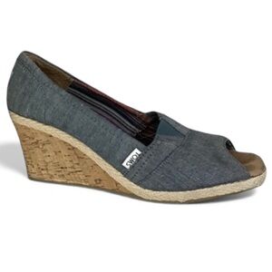 Toms Women’s 9.5 Canvas Peep Toe‎ Wedge Heel Sandals